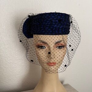 Vintage 1950s Whittall & Shon Pillbox with polka dot Veil Hat